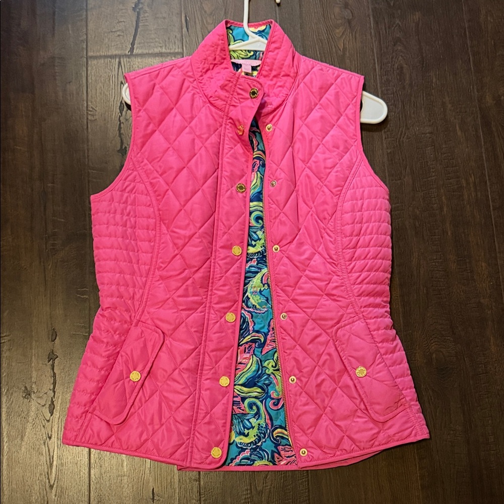 Lilly Pulitzer Pink Quilted Vest with Patterned Lining